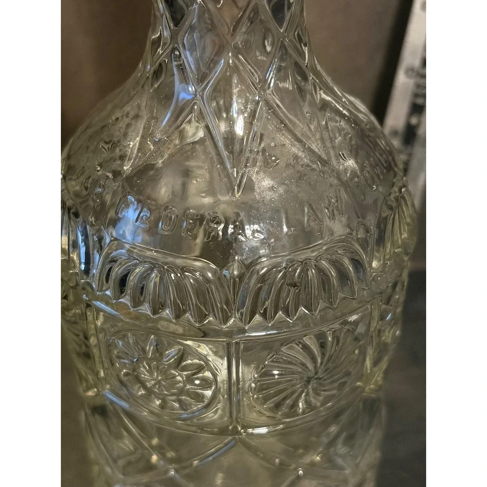 Vintage Federal Law Forbids Glass Liquor Decanter Sunburst Diamond Pattern D10